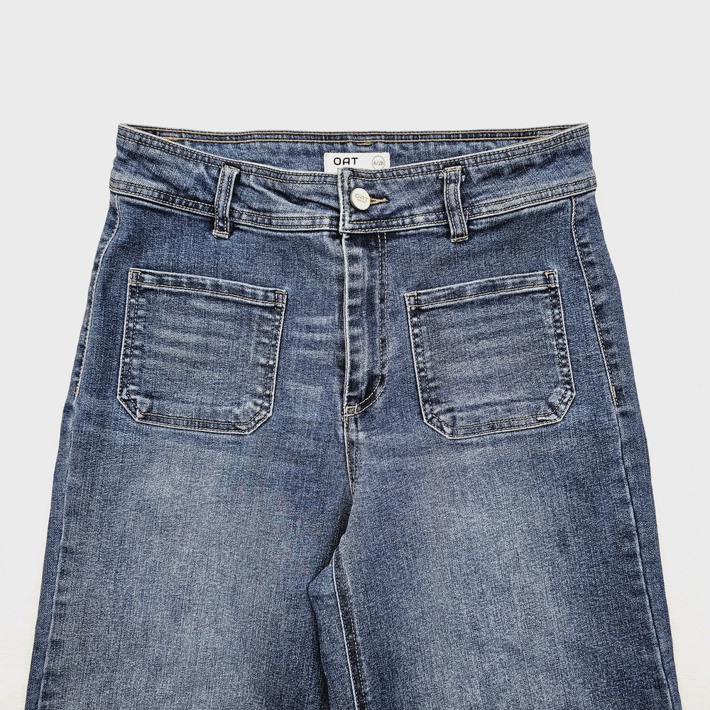 Oat New York Womens 6 28 Cropped Wide Leg High Rise Medium Wash Jeans - Picture 10 of 11